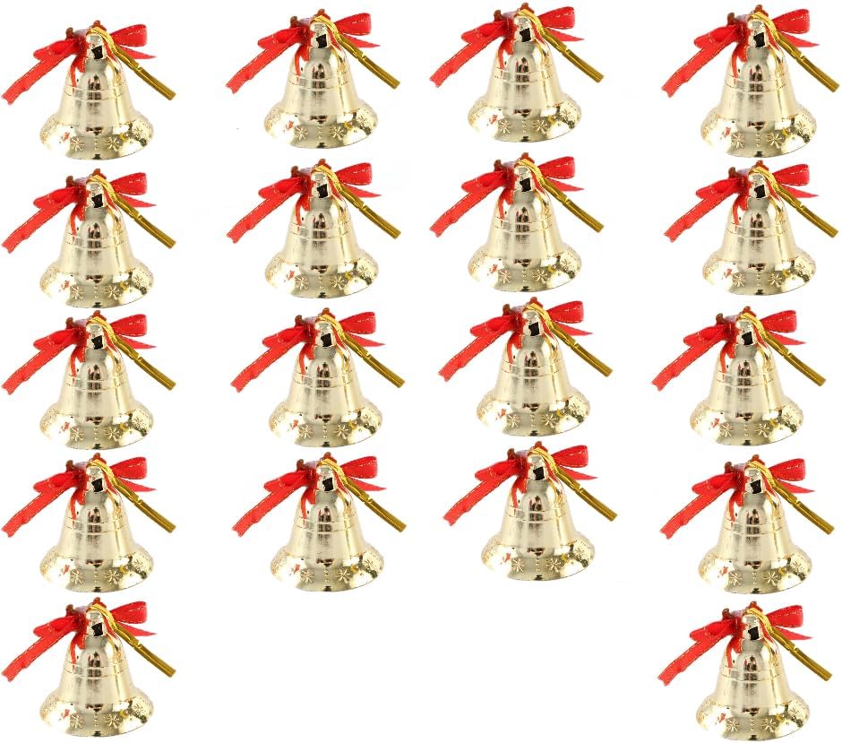 Leadigol 18 Golden Bells: Mini Christmas Tree Ornaments & DIY Craft Bells for Home, Office, Garden & Parties