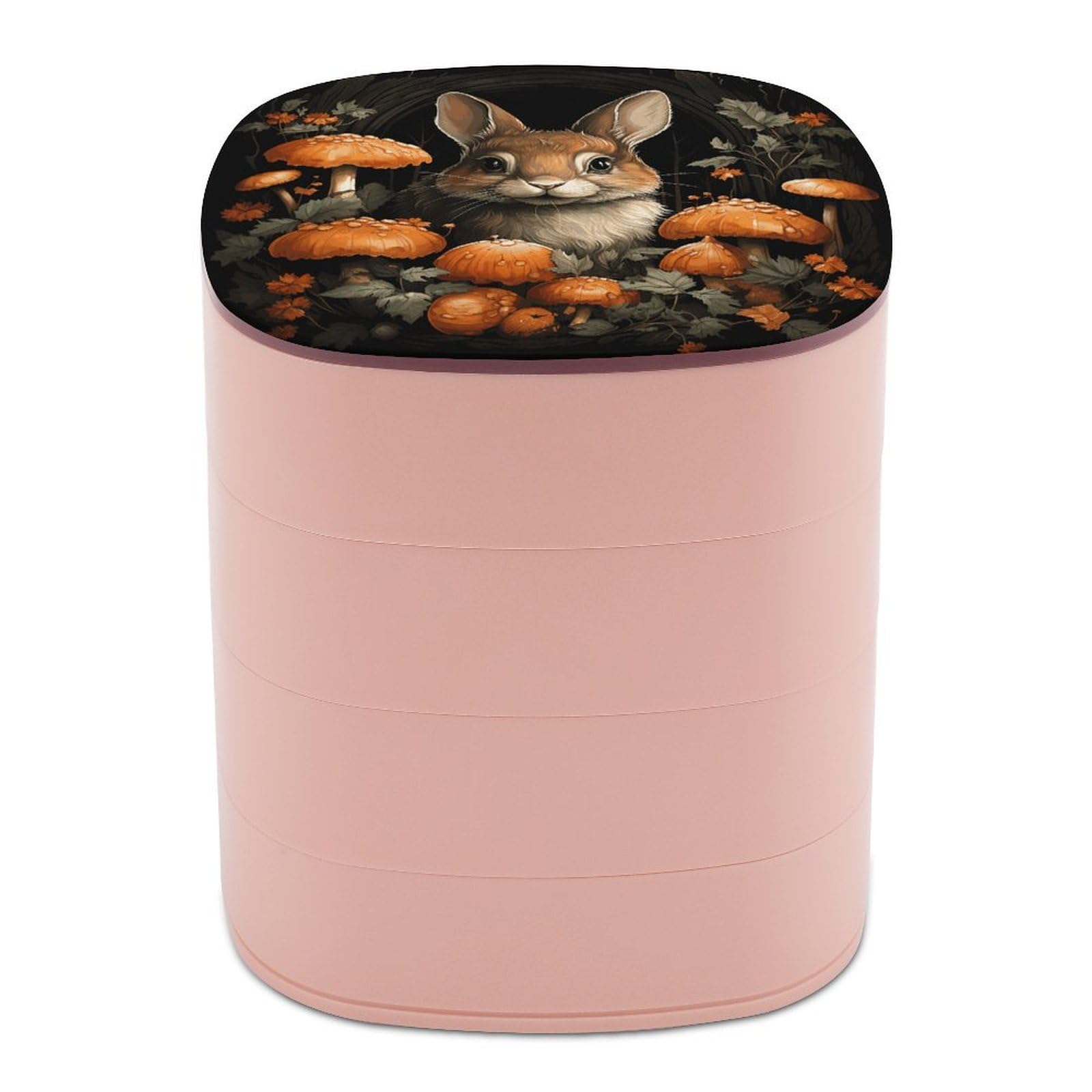 VstaDank Rabbit with Mushrooms Jewelry Box 360° Rotatable Jewelry Organizer 4 Layers Jewelry Case with Lid Fashion Portable Earring Holder for Bracelets Rings Bracelets Vanity