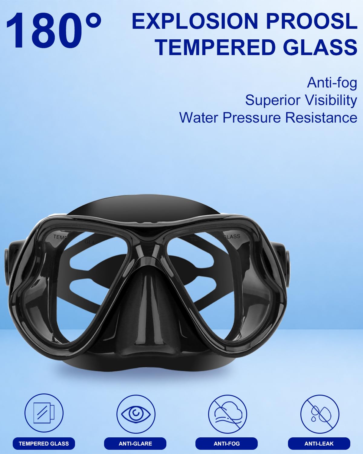 Set di maschere da snorkeling per adulti, maschera per immersioni subacquee, occhialini da nuoto, maschera da nuoto, maschera per il naso, per immersioni gratuite per giovani (nero)