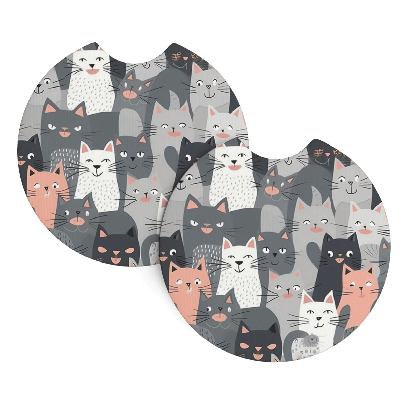 2PCS Car Coaster for Cup Holders Universal Auto Cup Mat Cute Funny Grey Cats Pattern Cup Coaster Pad 2.7" Waterproof Neoprene Non-Slip Cup Holder Coasters Car Interior Accessories for Women Men