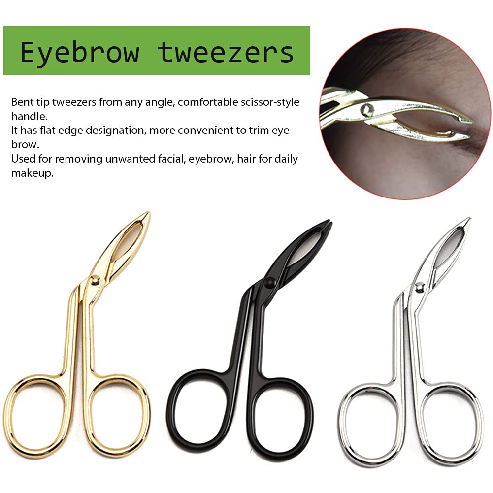 Pinzas para cejas, pinzas con forma de tijera, removedor de vello de la nariz, punta plana, recortadora de cejas, tijeras de depilación con forma de tijera, pinzas de punta doblada