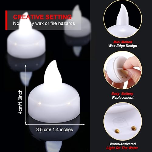 Miniatura 5 de Honoson 36 velas flotantes sin llama, impermeables, LED, velas flotantes, color blanco cálido, funcionan con pilas para decoración de San Valentín,