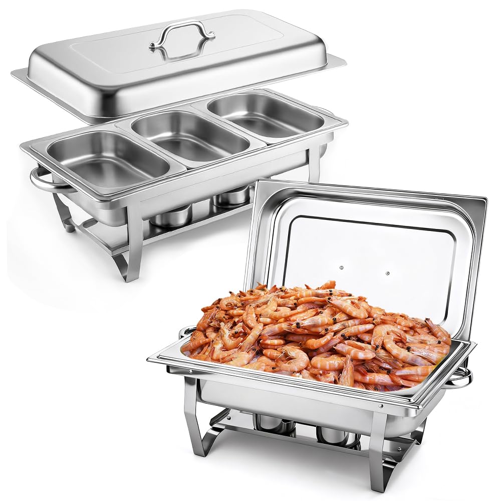 OHMG Riscaldatore piatto, Chafing Dish o fornello in acciaio inox alimentare per credenza/bagno mariano professionale/mantenimento caldo/catering/hotel/ristorante - acciaio inossidabile (3P-2