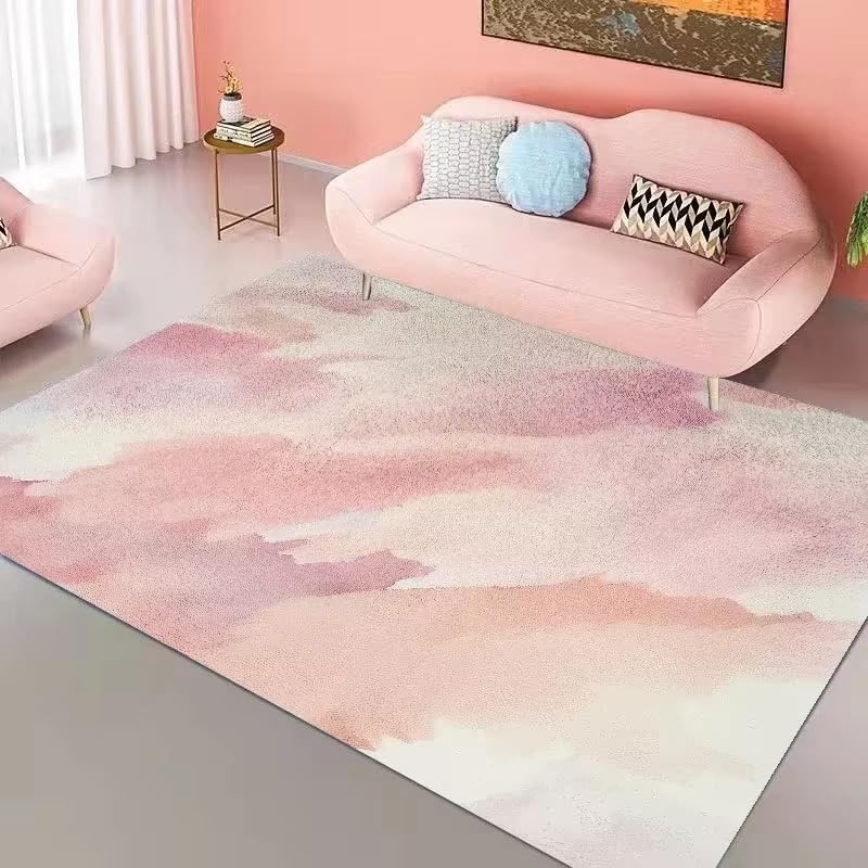 Tapis de salon rose arc-en-ciel pour illuminer une chambre de fille fleurie