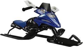 Trineo de nieve, moto de nieve con frenos, trineo clásico maniobrable para adolescentes, trineo de dirección con frenos de 2 pies, cuerda de tracción automática, color azul