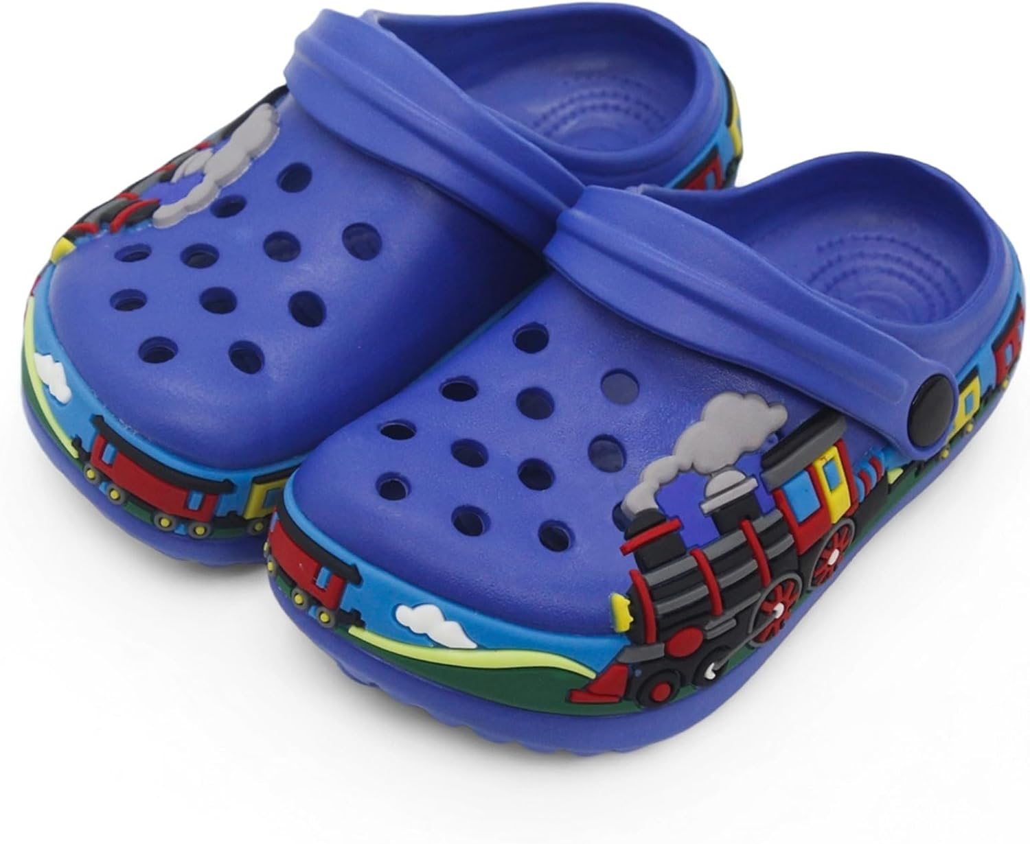Boys Girls Toddler Clogs Little Kids Slip on Slides Sandals Slippers Cute Cartoon Train Pattern Garden Clogs Summer Indoor Outdoor Beach Pool Water Shoes 7 Toddler Blue image 5 of 6 B0FHKNGL6F