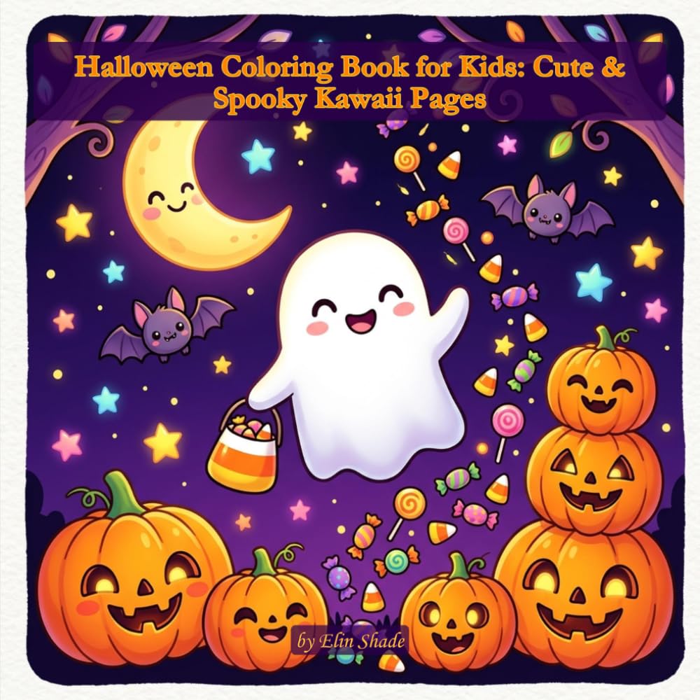 Halloween Coloring Book for Kids: Cute & Spooky Kawaii Pages: 40 Adorable Kawaii Halloween Scenes to Color — Ghosts, Pumpkins, Witches & More for Ages 3-7