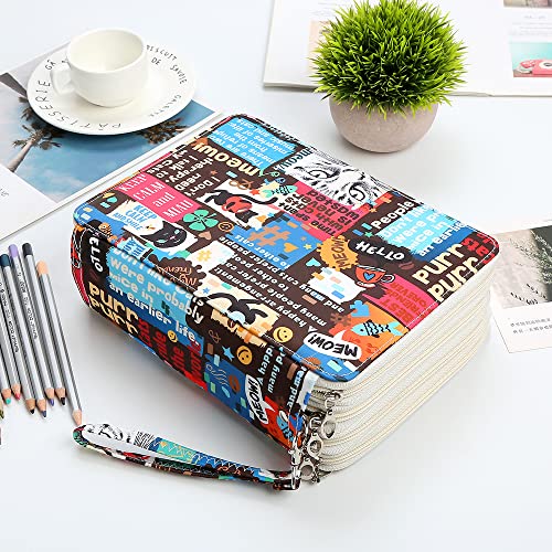 Image of 184 Slots Colored Pencil Case Organizer, 4 Layer Bag | Twill Oxford fabric, 187 elastic loops, detachable handle, for travel, home storage, drawing tools, creative gifts