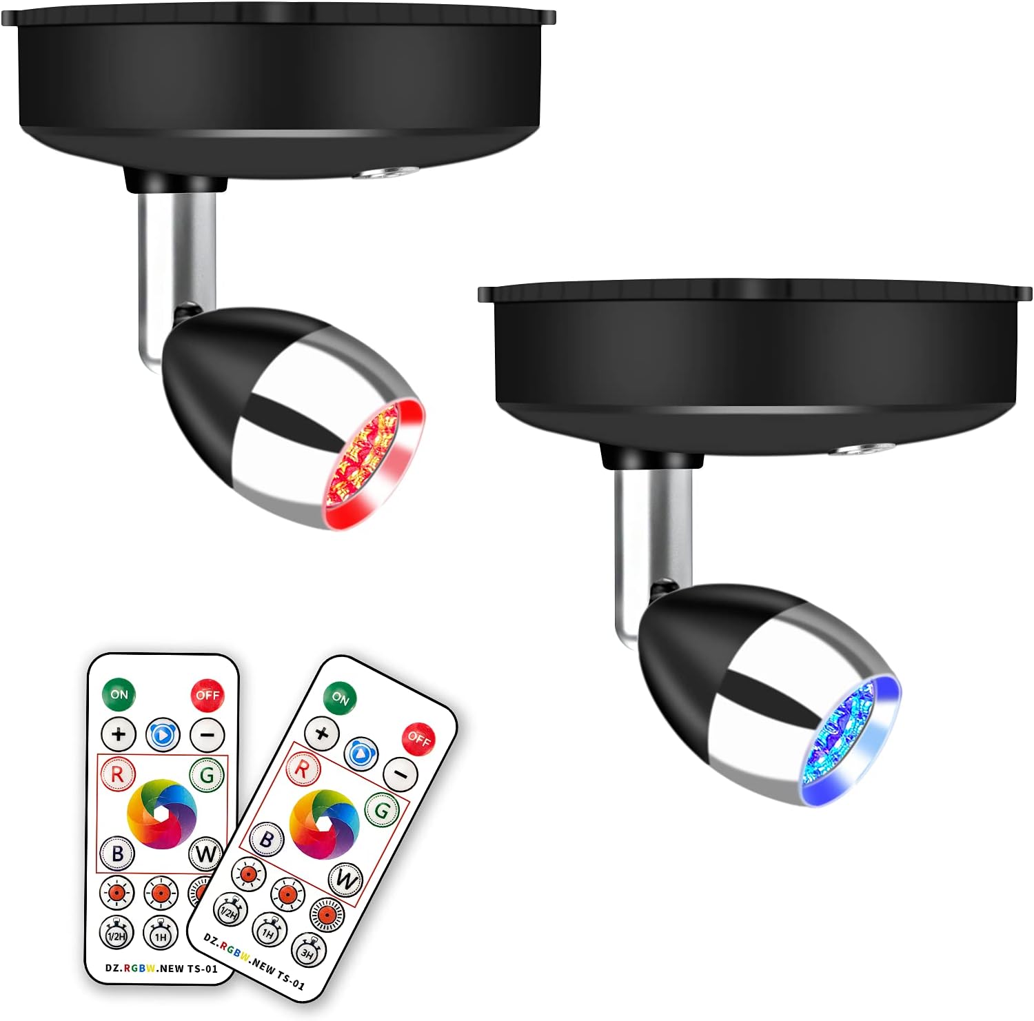 4 Pack Dual Head RGB Wireless LED Spotlight with Remote, 13 Color