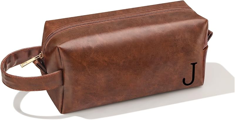 Necessaire masculina JSENGIFT em couro, modelo J, marrom, com zíper e alça