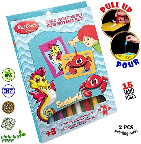 New in USA. The Most Famous Sand Art Kits for Kids in All Europe. RED CASTLE Sand Painting Art Kits, Colored Sand Painting, DIY Learning Craft Kit, 15 Colored Sand Tubes - Seahorse & Crab