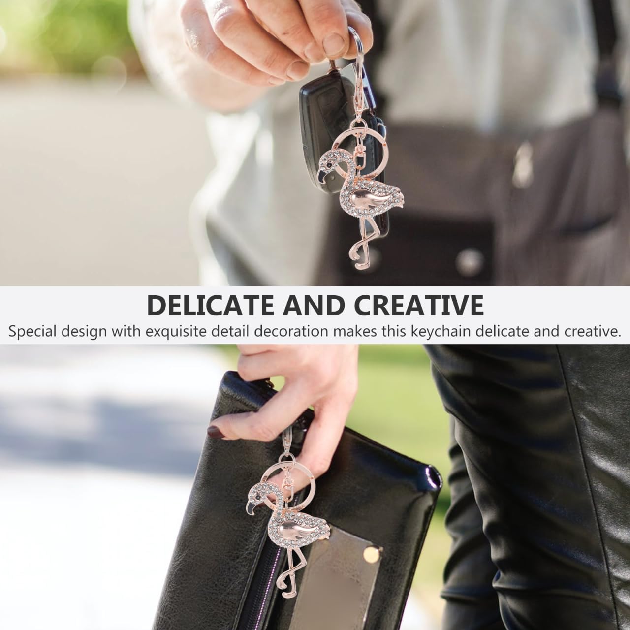 Flamingo Keychain Rhinestone Sparkling Creative Key Holder Pendant for Car Bag Purse Decoration 4.33X1.96In - Image 9