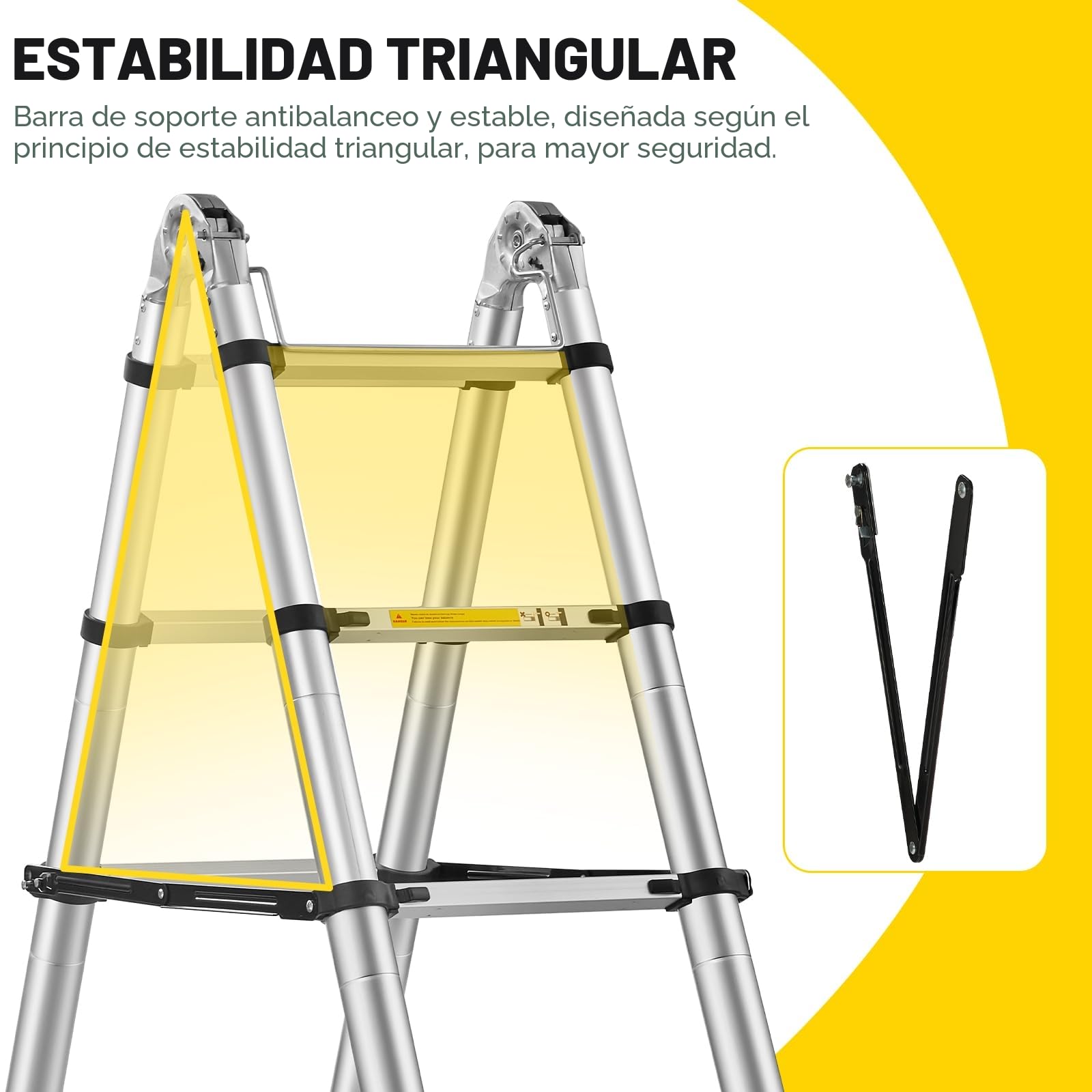 STANEW Escalera Telescópica de (2.5+2.5) m de Aluminio, Plegable, Reposabrazos Extraíble, Multifunción Portátil Plegable Extensible, Carga Máxima de 150 kg