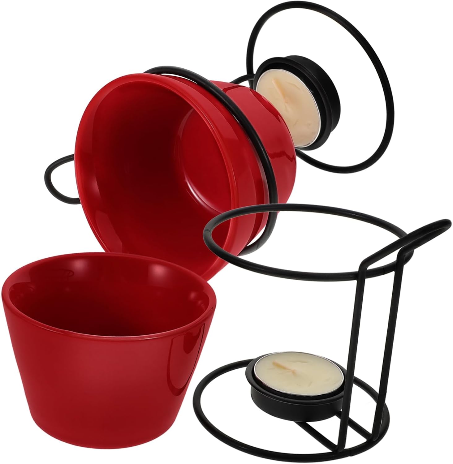 2sets Ceramic Melting Pot for Chocolate and Cheese Easy to Clean Butter Warmer Stand Portable Fondue for Induction Cookers and Home Use Design