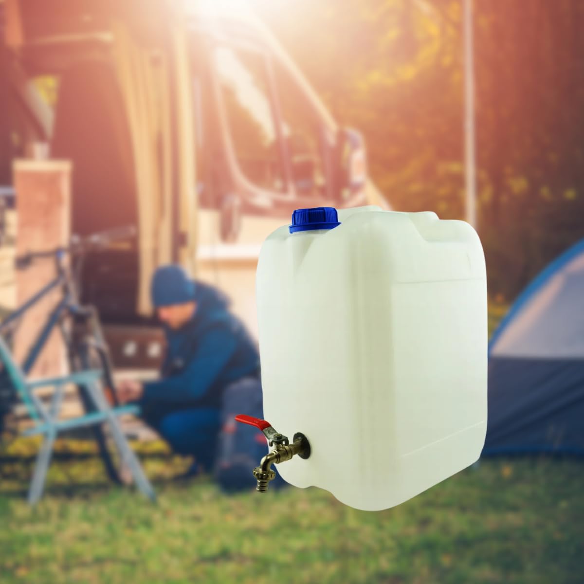 Bidón de agua de 20 l de plástico, depósito de agua con grifo, bidón de agua potable, depósito de agua, bidón de plástico, para casa, jardín, coche y camping, etc., cierre hermético