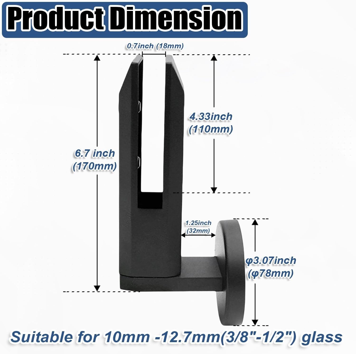 Soportes de Vidrio Montados Lateralmente de Acero Inoxidable 304 | Soportes de Vidrio Lateral Duraderos para Uso Interior/Exterior(Black,10 Pack)