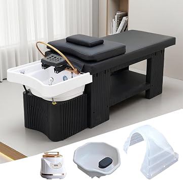 Headspa Equipment, Waterfall Head Spa System, Japanese Shampoo Bed with Foot Bath Basin, Fumigation, Professional Massage Table for Spa Beauty Salon Barber