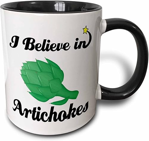 3dRose I Believe in Artichokes - Taza de dos tonos, 11 onzas, negroblanco