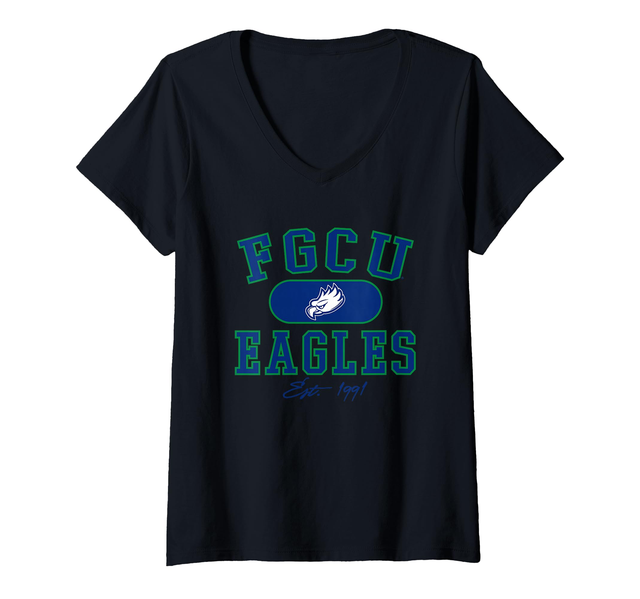 Womens Florida Gulf Coast Eagles Varsity Logo Officially Licensed V-Neck T-Shirt