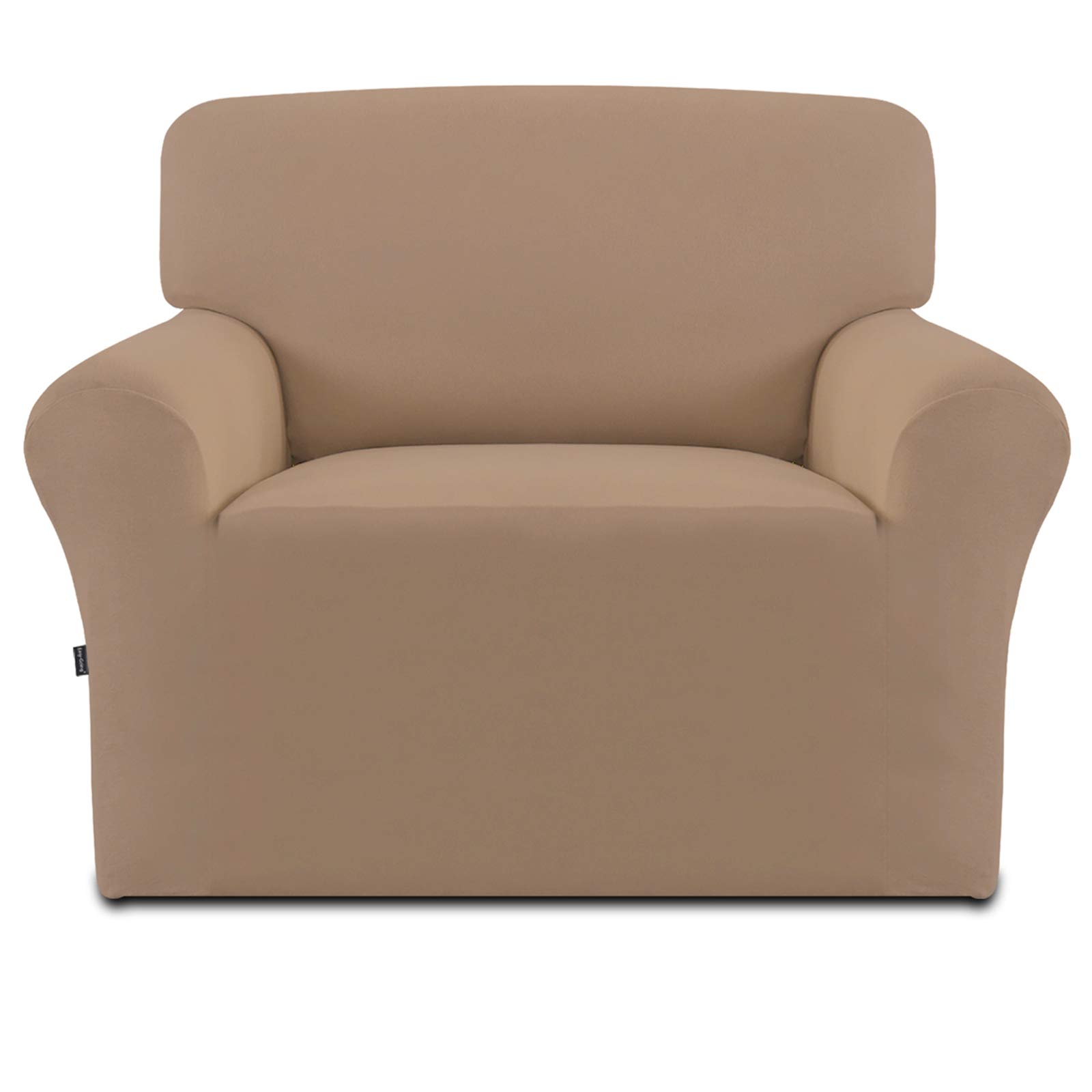 Easy-Going Fleece Stretch Sofa Slipcover – Spandex Non-Slip Soft Couch Sofa Cover, Washable Furniture Protector with Anti-Skid Foam and Elastic Bottom for Kids, Pets(Chair,Camel)