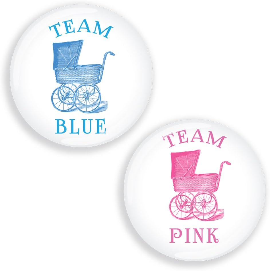 Gender Reveal Baby Shower 20 Pin Badges Vintage PRAM 59mm Diameter