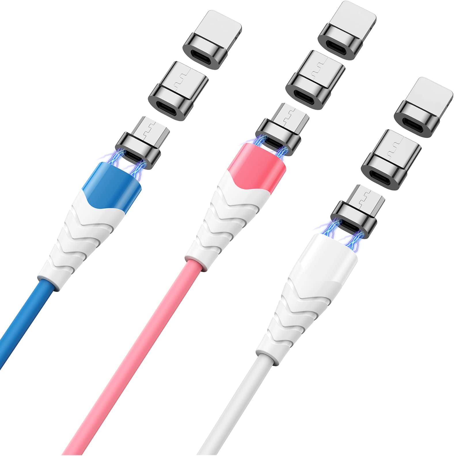 USB Magnetic Charging Cable (3 in 1 3-Pack 6.5ft) Fast Charging Cable Phone Charger Data Transfer Mirco USB Type C Compatible with Phone 12 11/ XS/8 Plus/Pad/Pod Galaxy S20 Google Pixel Moto
