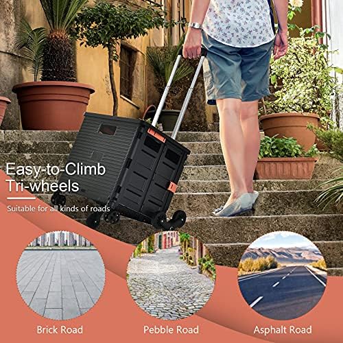 GYMAX Folding Shopping Trolley, Stair Climbing Boot Cart with Noiseless 360°Rotate Wheel and Adjustable Handle, Collapsible Utility Trolley Box for Shopping and Garden