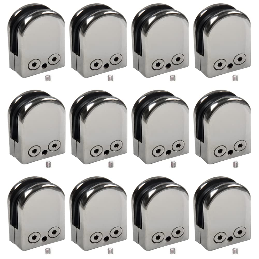 Photo 1 of 12Pcs Glass Clamp Adjustable 8-10mm, Glass Bracket 304 Stainless Steel Glass Clip Polished for Balustrade, Staircase, Handrail, Silver 8-10 mm