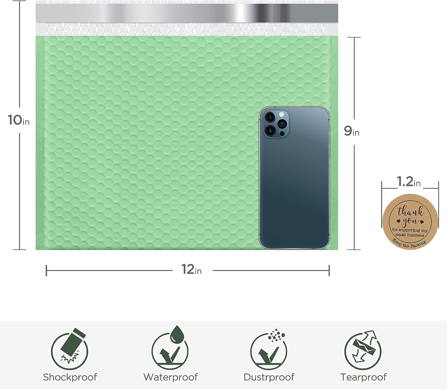 KeePack A4 Paper Size Poly Bubble Mailers, 12x10 Padded Envelopes Light Green, 25 Pack Shipping Envelopes Bags for Mailing/Packaging/Delivering (inside:12x9 inches)