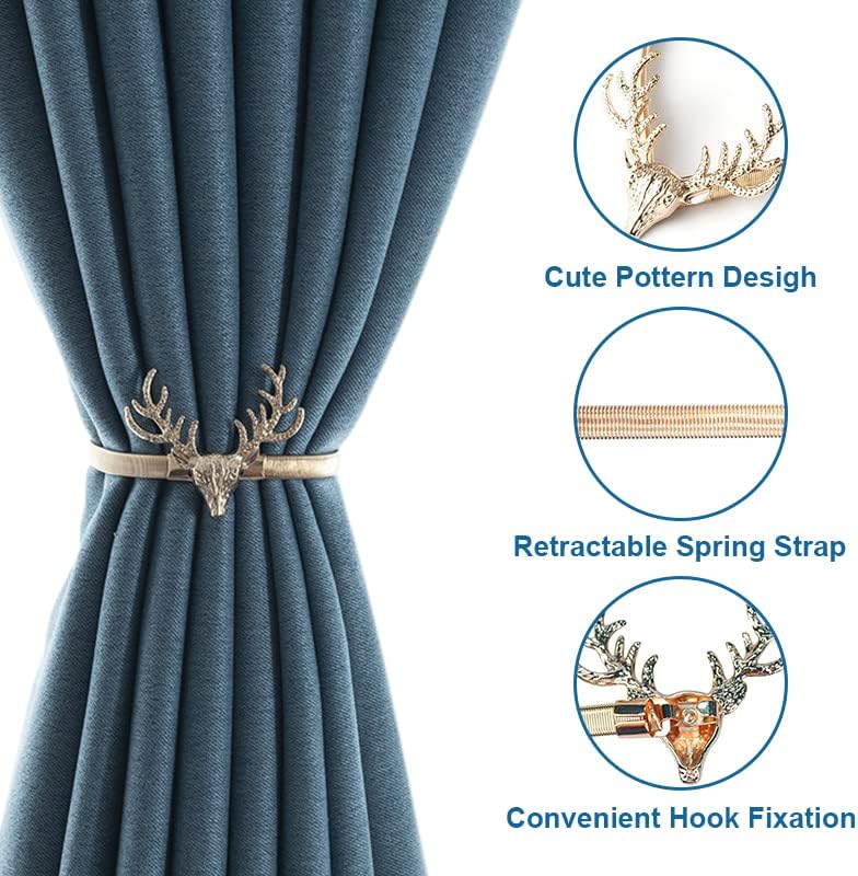 Curtain Tiebacks, 2 Pack Aluminum Alloy Spring Design Curtain Holdback, Gold Ties Backs for Curtains, Holdbacks Hold Drape for Home Office Hotel Window Treatment Deco
