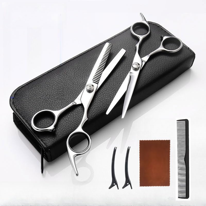 Conjunto de tesouras de corte de cabelo, tesouras profissionais para corte de cabelo, kit de tesoura de desbaste com pente e estojo para homens, mulheres, uso doméstico