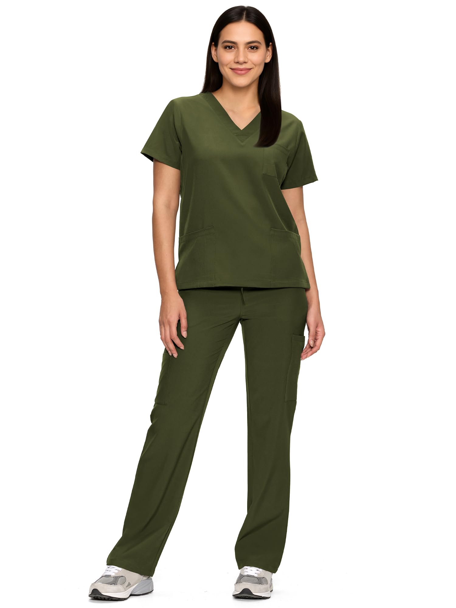 Scrubs for Women Set, V-Neck Top & Straight Leg Pants with 11 Pockets | Easy Care, Water Resistance, Shift Utility, For Nurses, Clinics, Hospital Uniforms, Long Workdays, Daily Wear