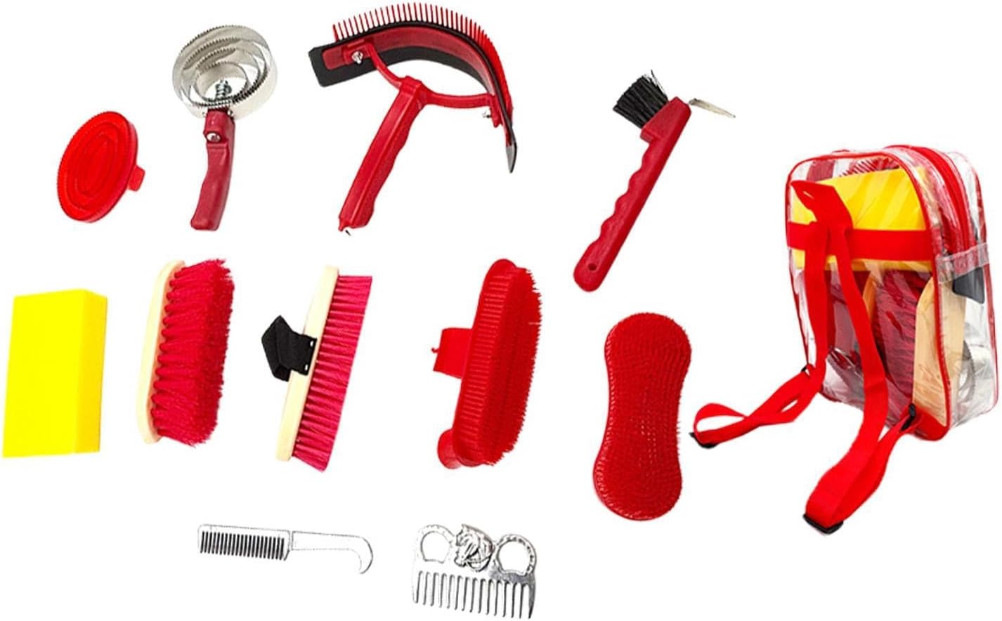 11Pcs Horse Grooming Kit Horses Care Supplies Professional Cleaning Tools Horse Tack Brush Set for Trails Beginner Daily Show