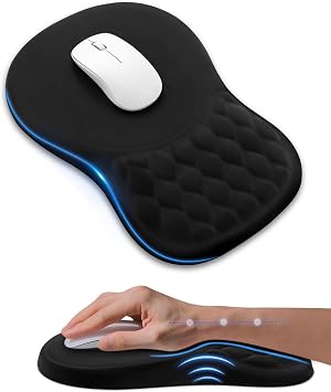 Ergonomic Mouse Pad with Wrist Rest, Slope Design Memory Foam Support, Smooth Lycra Surface, Non-Slip PU Base, Comfortable Mouse Mat for Office, Home, Computer Desk Black