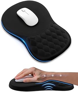 Ergonomic Mouse Pad with Wrist Rest, Slope Design Memory Foam Support, Smooth Lycra Surface, Non-Slip PU Base, Comfortable Mouse Mat for Office, Home, Computer Desk (Black)