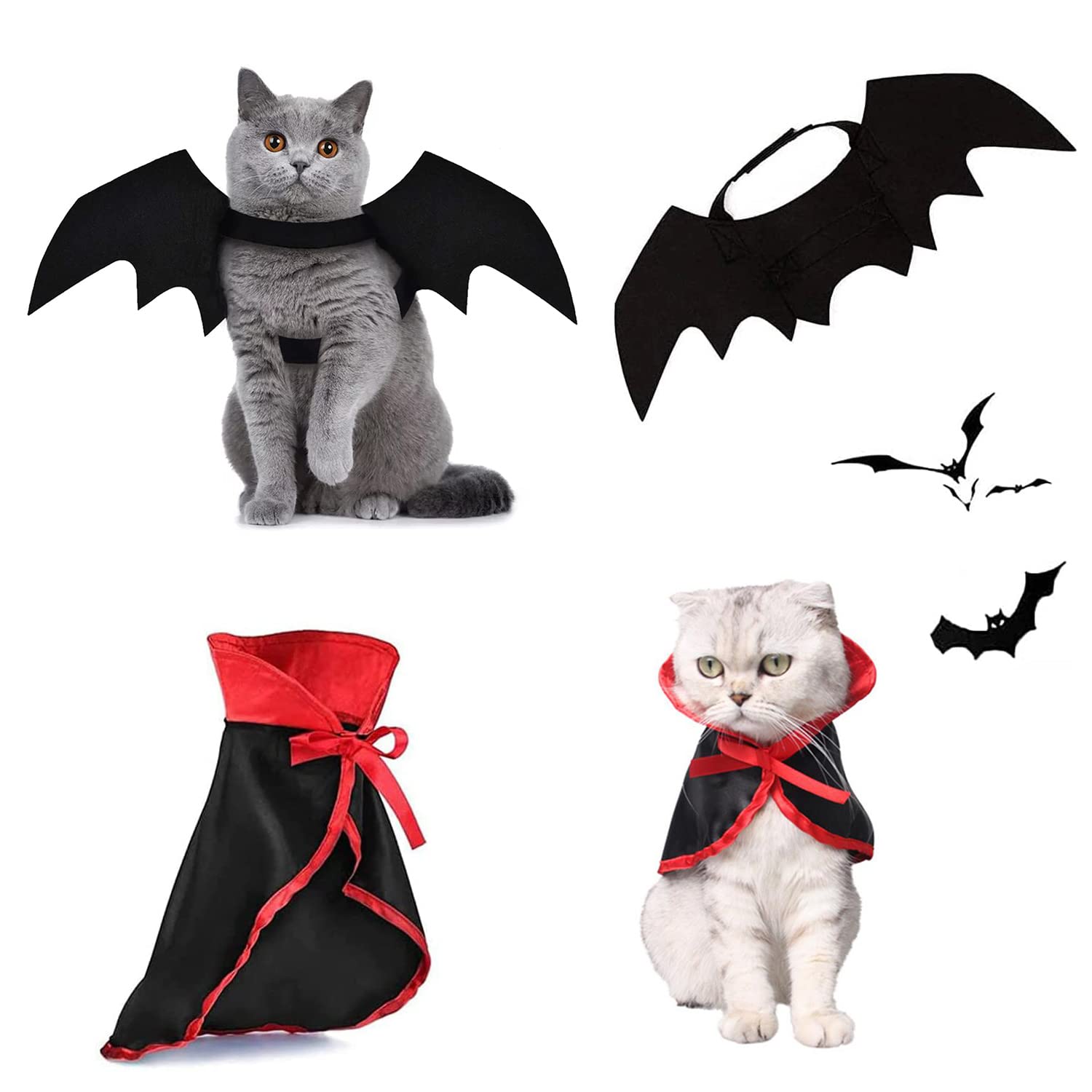 Strangefly 2 Pack Halloween Dog Costume, Pet Vampire Cloak&Bat Wings Apparel Suit, Holiday Cosplay,Party Dress Up,Cute,Funny and Cool,for Small Medium Large Dog Pet Clothes (Small, Black)