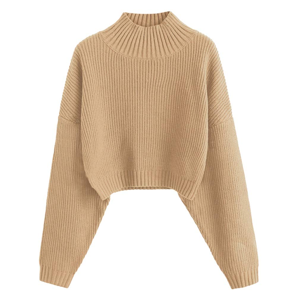 ZAFUL Pull Femme Col Rond Sweatshirt Femme aux Manches Longues, Pullovers Femme Lâche Couleur Unique