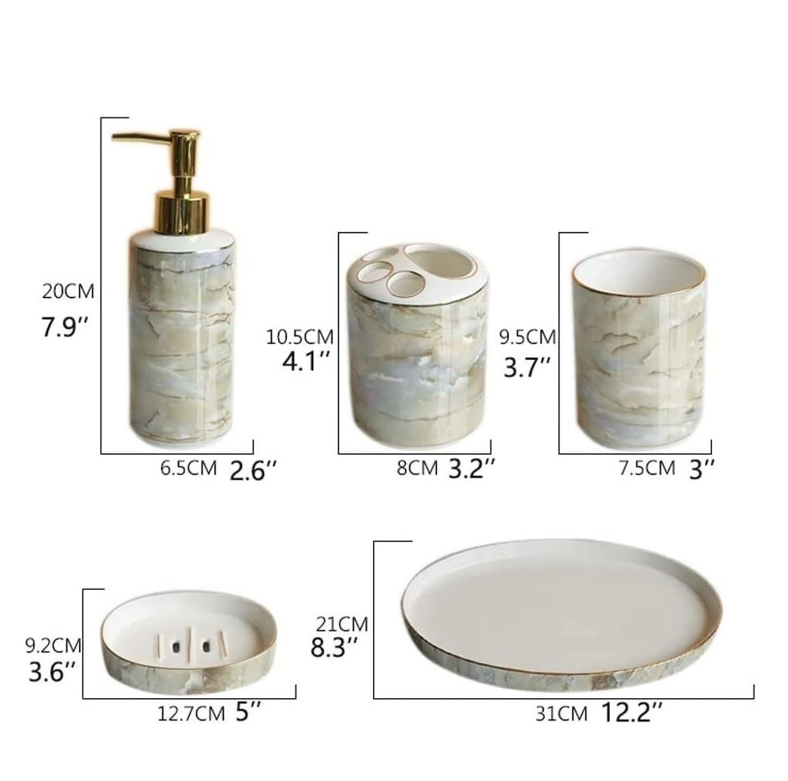 Set di accessori per il bagno 6 pezzi dispenser di sapone in ceramica portacollutorio portaspazzolino articoli da toeletta bagno Arredamento per gli affittuari