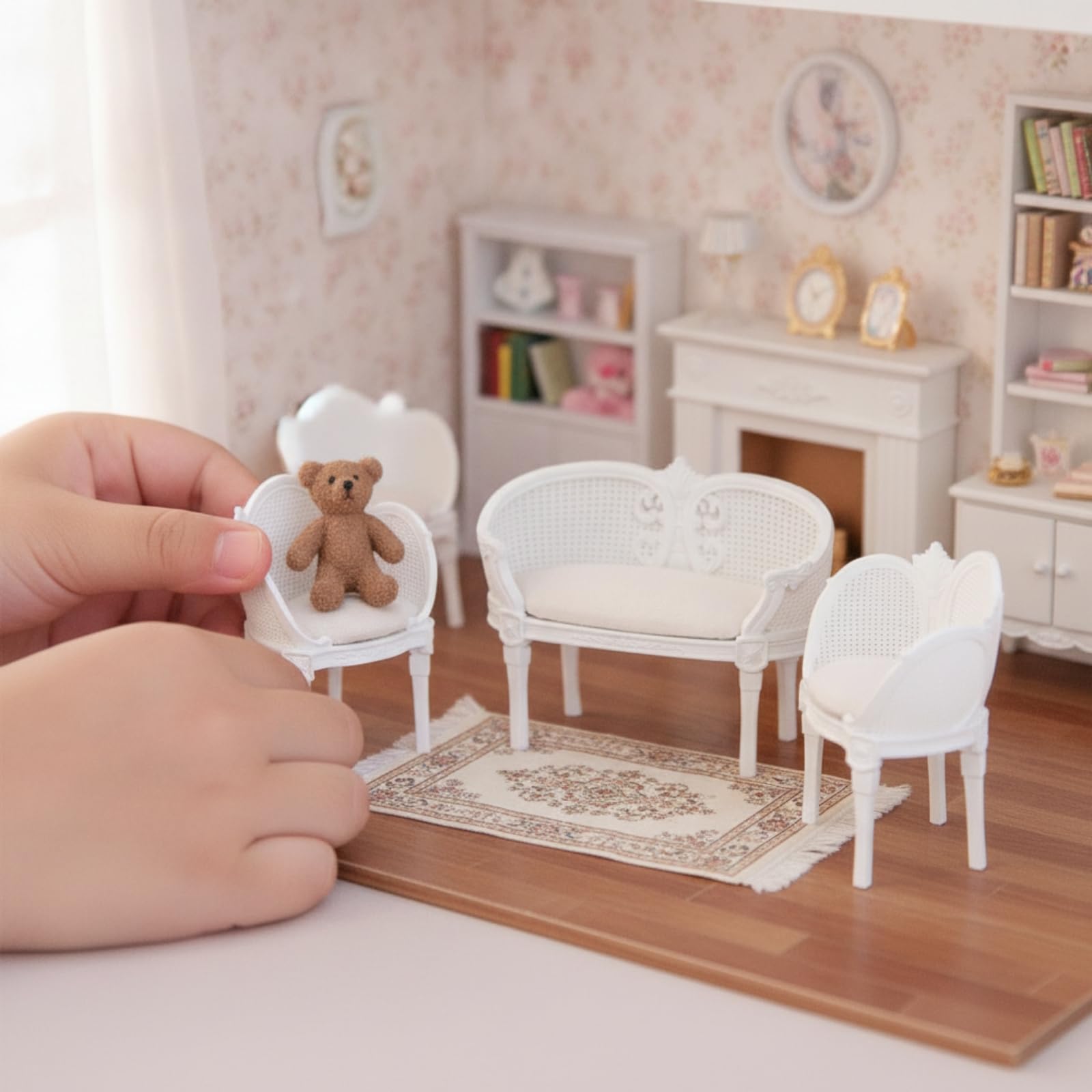 Divanetto in 1/12 con Rattan Tessuto Decorativo Centrale con Cuscino Padded E Gambe Dritte Adatto per Esposizioni E Ambienti Classici