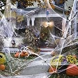 SSKHE Toile D'Araignée Halloween,240g de Toiles D'Araignées Extensibles avec 60 Fausses Araignées Réalistes,pour L'Intérieur L'extérieur Jardins Garages Fêtes Maison Hantée