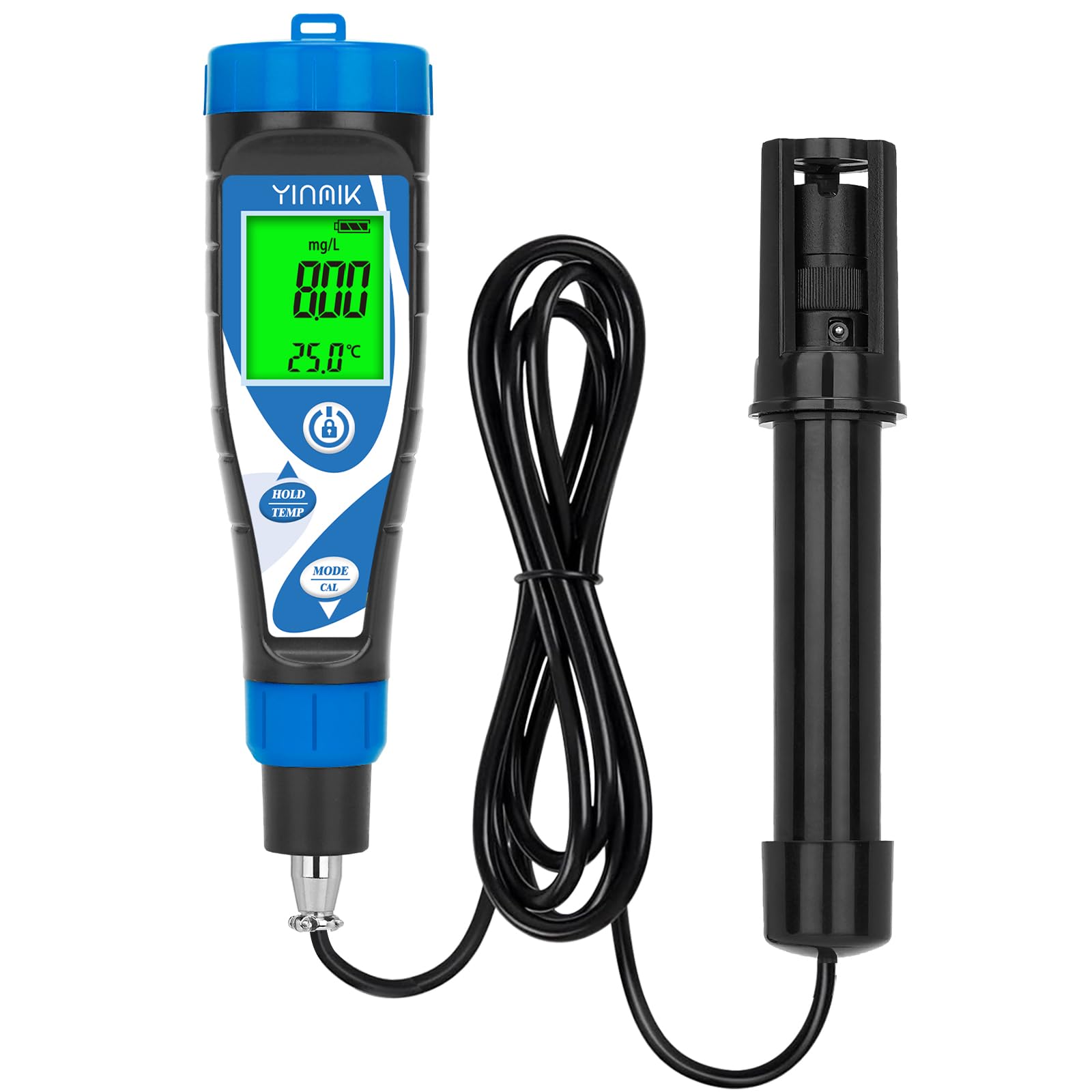 YINMIK Sauerstoff Messgerät Wasser, Digitaler Gelösten Sauerstoff Tester, Pool Sauerstoffmessgerät, Aquarium Sauerstoff Testkit mit 3 m DO-Sonde, Tragbares Intelligentes Wasser Sauerstoffmessgerät