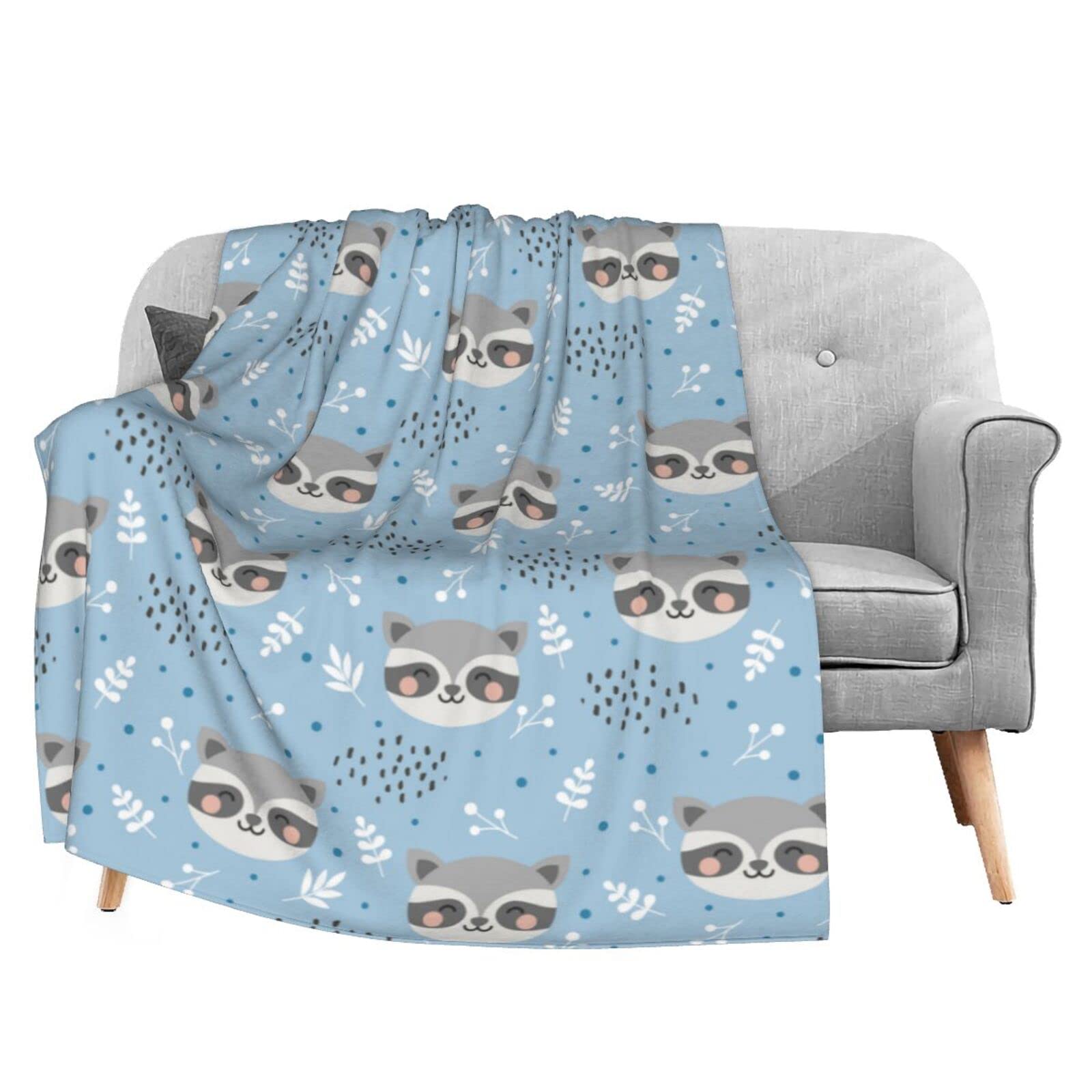 FeHuew Flannel Twin Size Blanket Childish Raccoon Cute Leaves Plush Warm Bed Blanket Soft Throw Blanket fits Couch Sofa 60x80 Microfiber