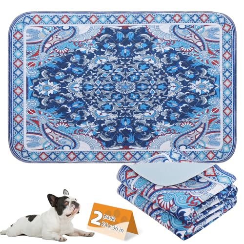 Image of KOOLTAIL Washable Pee Pads for Dogs, 2 Pack Super Absorbent Reusable Puppy Training Pads Waterproof, Nonslip and Leak-Proof Dog Pee Pads, Large Pet Mats Whelping Pads for Floor, Crate, Blue 24 inchx36 inch