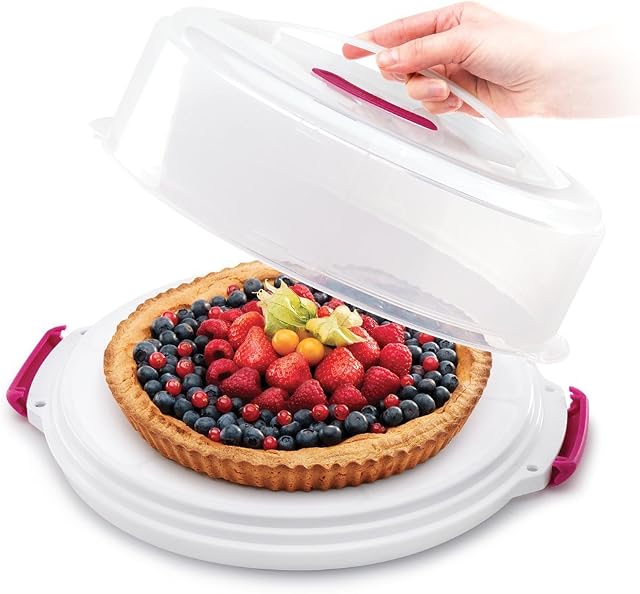 Metaltex Adjustable Cake Holder, White/Pink, 36 x 36 x 22 cm