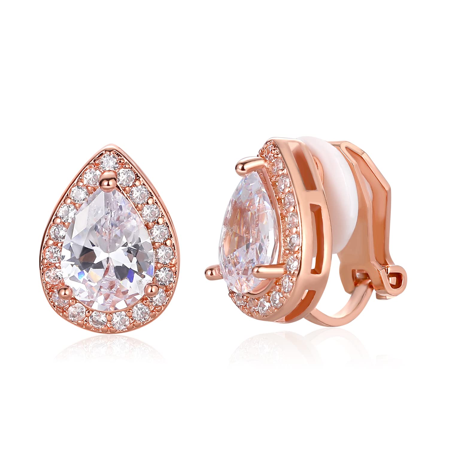 Clip On earrings for Women Teardrop Cubic Zirconia Clip Earrings Stud