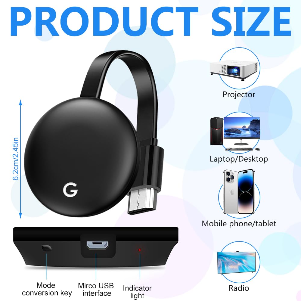 Adaptateur Dongle HDMI sans Fil 1080P 2,4/5 GHz Miracast WiFi Streaming TV Moniteur Projecteur