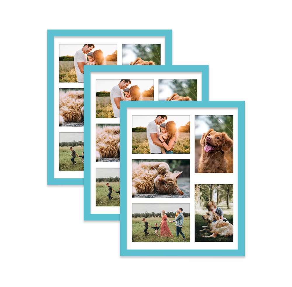 Turquoise Multi Photo Frame - Holds 5 x 6x4 Pictures, Family Collage Picture Frame for Wall Display, 14x11 Frame size, Set of 3