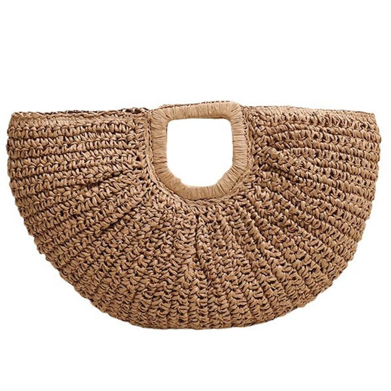 Bolsa tote tejida de paja con asas geométricas para mujer