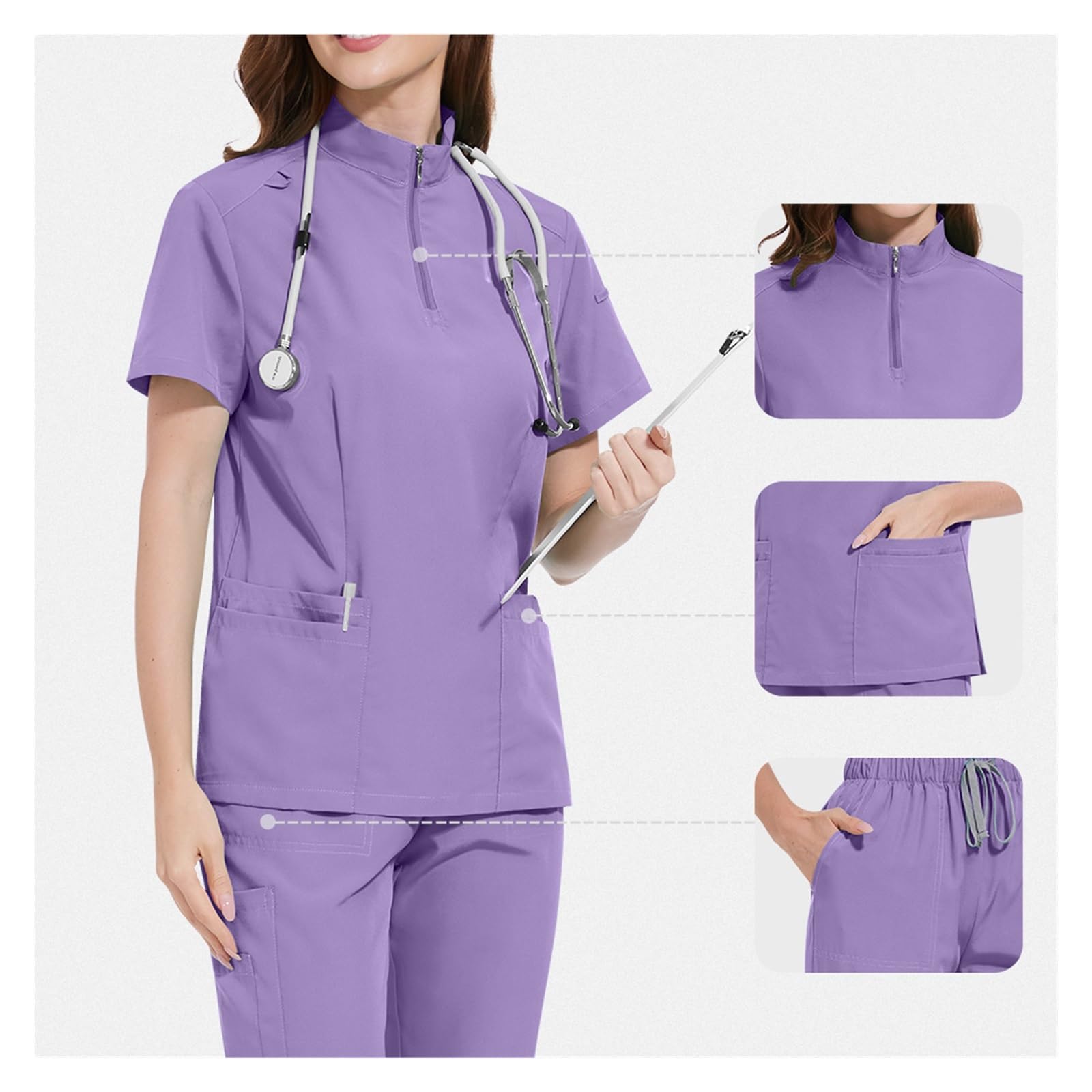 Divise da lavoro for medici e infermieri con colletto alto cerniera, camici sala operatoria, pantaloni dritti Infermiera Oss Sanitario Estetista