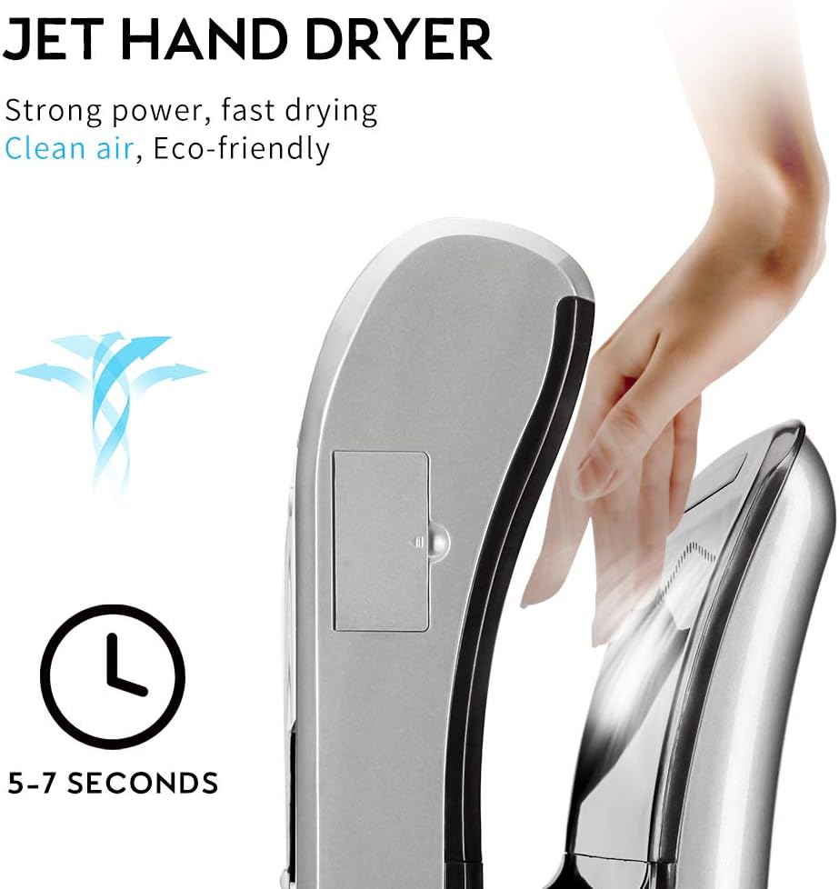 interhasa! Commercial Hand Dryer with HEPA Filter, 110V Electric Jet Hand Dryer for Bathrooms Commercial, 3-Pin Plug in